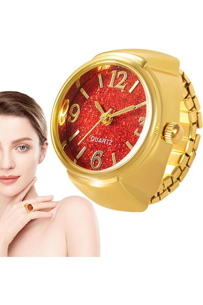 Bozhi Yellow Red Ring Watch, Gilded Red Dial Yellow Color - Gift Idea Finger Watch, Real Watch