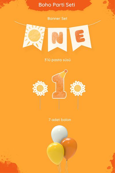 Hey Parti 1 Year Birthday Party Set - Sun Themed and Minimal Tiny
