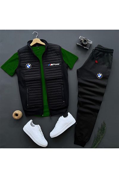 NewCabin BMW Mpower εμπριμέ καπιτονέ γιλέκο και φούτερ - T-Shirt 3 τεμάχια