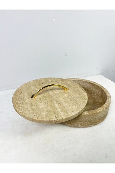 Modestmar Traverten Kapaklı  Kase 20cm Gold Kuplu