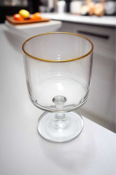 Paşabahçe 300 Cc Magnolia Ice Cream Presentation Cup - Gilded, Standing Dessert, Glass Set of 6
