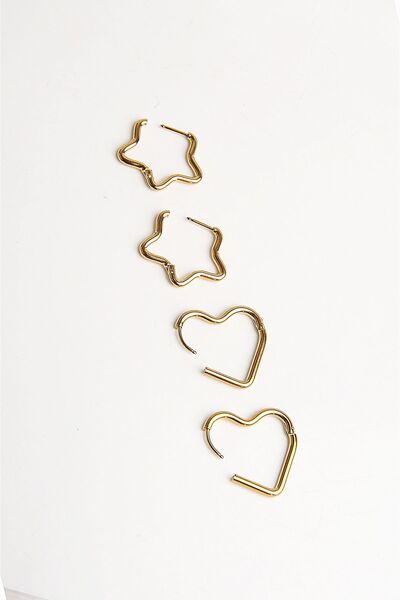 MakeWell Çelik Küpe Renk Atmaz Kararmaz Çelik Kalpli Halka Çelik Yıldızlı Halka Siyah İnci ve Zirkon Taşlı