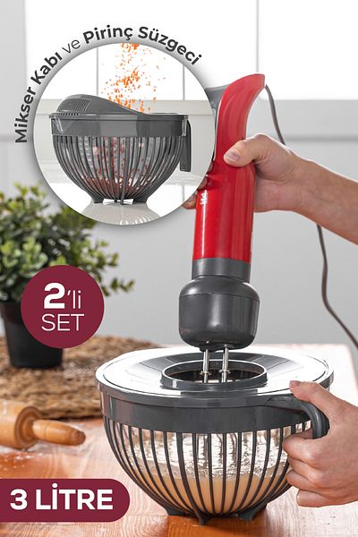 Vienev Set of 2 Linea Rice Strainer and 3-Liter Anthracite Bowl with Mixer Lid