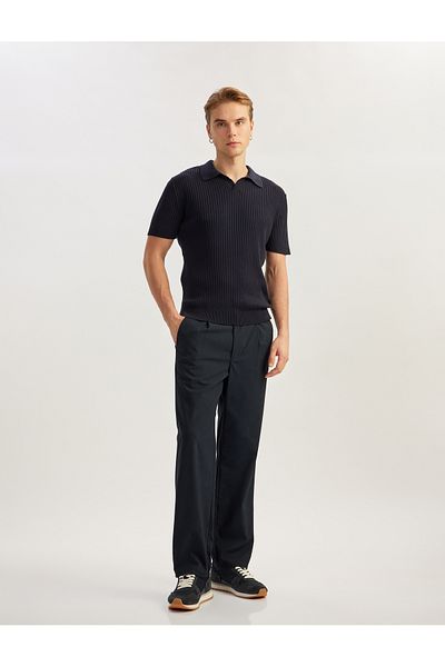 Koton Polo V-Neck Textured Short Sleeve Knitwear T-Shirt