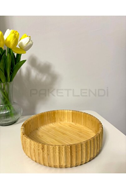 PAKETLENDİ Büyük Boy (22 Cm) Bambu Curve Salata Kasesi