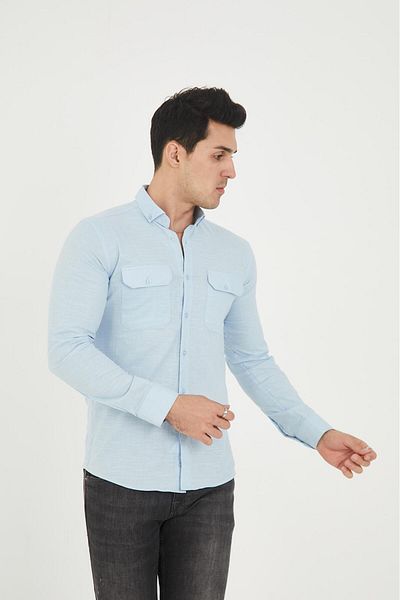 jack carisma Мъжка риза Slim Fit с двоен джоб, ликра, памук и лен, текстура