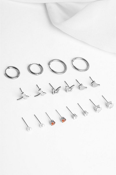 MakeWell Colorfast Anti-Tarnish Steel Earring Set - Sparrow, Butterfly Dragonfly, Zircon Stone