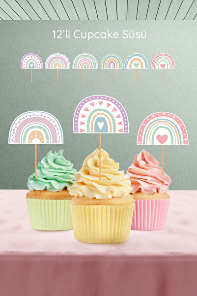 Hey Parti Boho Girl Gökkuşağı 12’li Cupcake Süsü