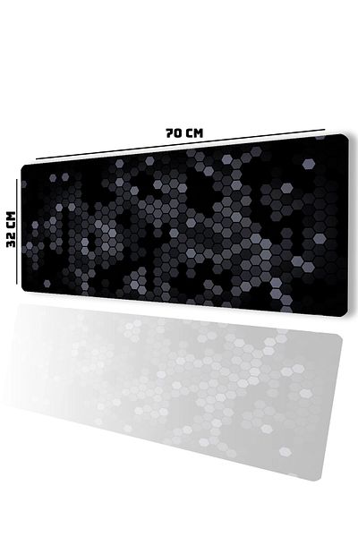 SonicTouch Black Gray Honeycomb Pattern Gamer Player Seamless Liquid Proof Keyboard Mouse Pad 32X70Cm
