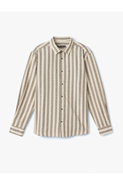 Koton Cămașă clasică cu mânecă lungă, cu dungi, din bumbac, cu nasturi