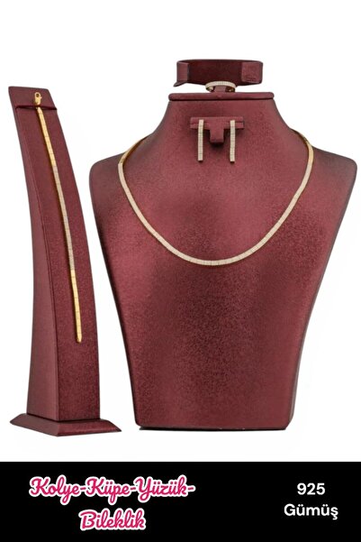 Moda Gümüş 925 Ayar Gümüş Zirkon Taşlı Gümüş Su Yolu Set - Kolye, Bileklik, K...