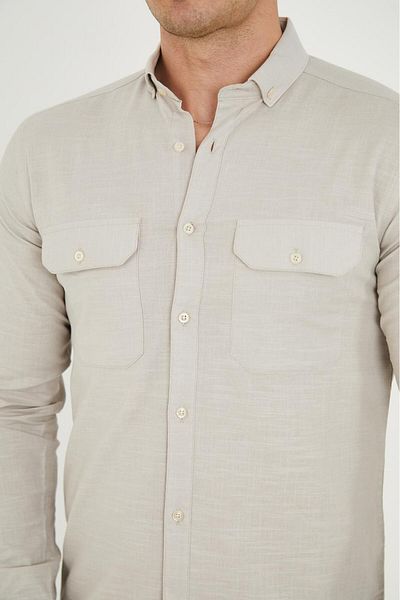 jack carisma Мъжка риза Slim Fit с двоен джоб, ликра, памук и лен, текстура