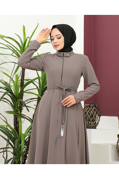 Nevayla Moda Twist Belted Woven Fabric Seasonal Mevlana Ferace - Stone / F0131