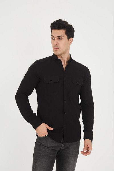 jack carisma Мъжка риза Slim Fit с двоен джоб, ликра, памук и лен, текстура