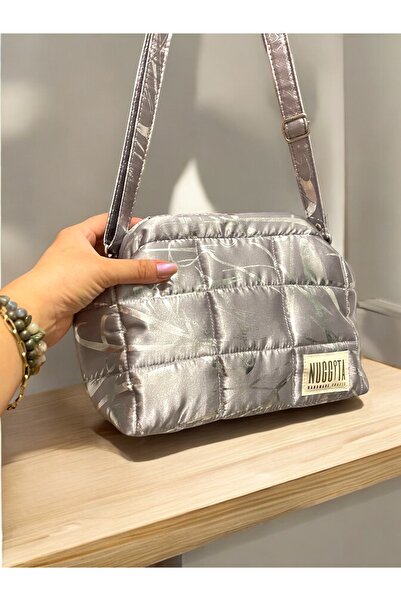 Nuggita Glossy Grey/Metallic Pattern Puffer Hidden Scholarship Clutch Hand/Shoulder Bag