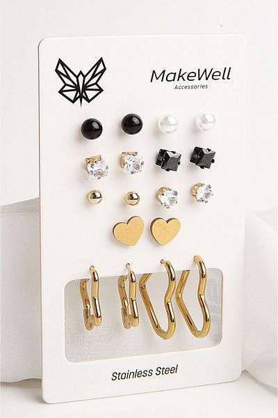 MakeWell Black Pearl and Zircon Stone - Steel Color Anti-Tarnish Ring