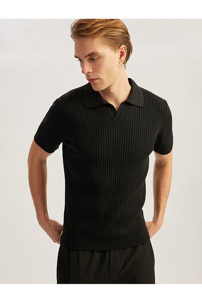 Koton Polo V-Neck Textured Short Sleeve Knitwear T-Shirt