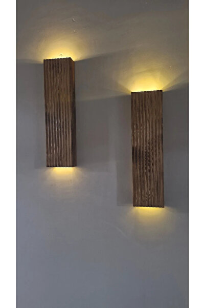 MSAĞWOODS 2li Ahşap Dekoratif Peri Ledli Aplik Balkon Antre Aksesuarı Otel Ca...