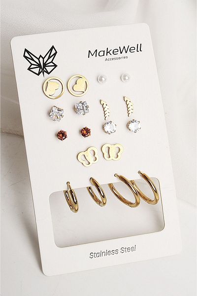 MakeWell Colorfast Non-Tarnish Steel Earring Set - Zircon Stone