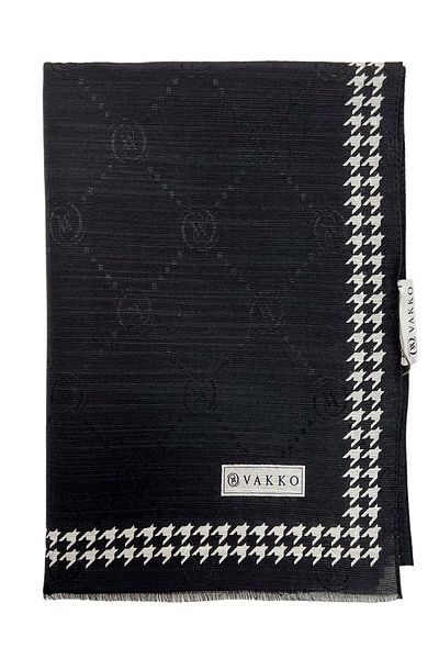 Vakko Σάλι από βαμβακερό μετάξι με μοτίβο λοστός - Ολόγραμμα - Ασπρόμαυρο