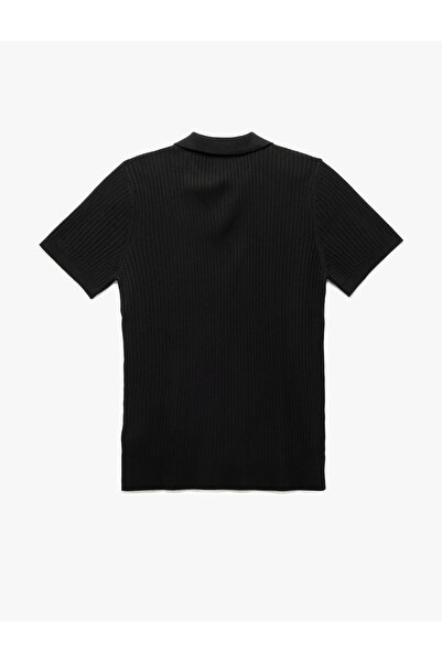 Koton Polo V-Neck Textured Short Sleeve Knitwear T-Shirt