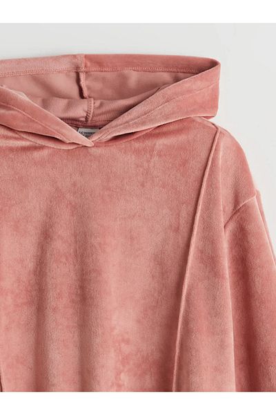 LC Waikiki Lcw Kids Pink Hooded Velvet Girls Sweatshirt & Leggings