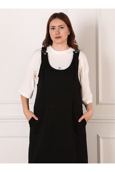 ALİA Large Size Black Knitted Sports Salopet - Strappy Dress - Alia