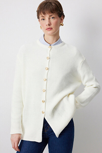 Touché Privé Gold Buttoned Long Cardigan