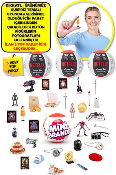 TOYFEST 3 Adet Mini Brands Mini Netflix Sürpriz Figürleri Top Paket - 3 Adet