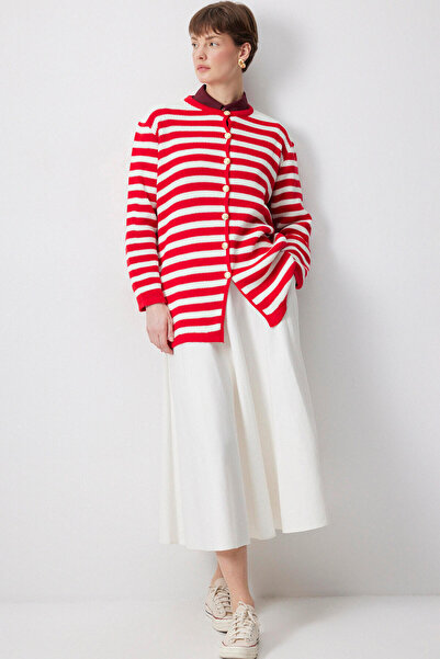 Touché Privé Gold Buttoned Striped Long Cardigan
