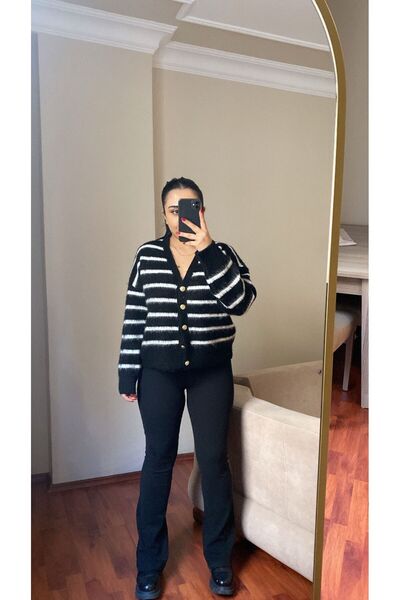 MODA Kadın Premium Yüksek Bel İspanyol Paça Flare Penye Tayt Pantolon