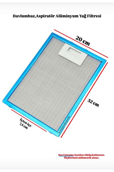 beratsogutma HOOVER UYUMLU DAVLUMBAZ ASPİRATÖR 20X32 CM ALÜMİNYUM YAĞ FİLTRESİ