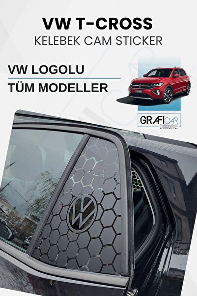 GRAFİCAR Volkswagen T-CROSS Uyumlu Kelebek Cam Sticker Set - VW LOGOLU