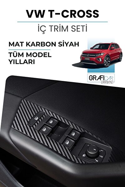 GRAFİCAR Volkswagen T-CROSS Uyumlu İç Trim Folyo Kaplama Set/ Mat Karbon Siyah
