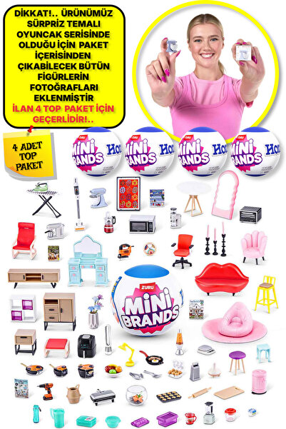 TOYFEST 4 Adet Mini Brands Mini Home Ev Eşyası Sürpriz Fügürleri Top Paket - ...