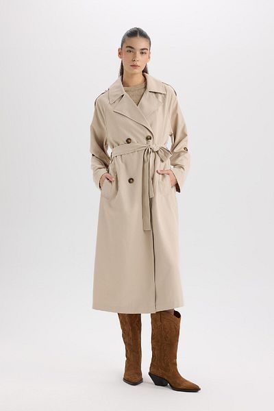 DeFacto Wasserabweisender, übergroßer, geräumiger, langer Trenchcoat mit zweireihigem Revers und Knopftasche, gefalteter Windjacke