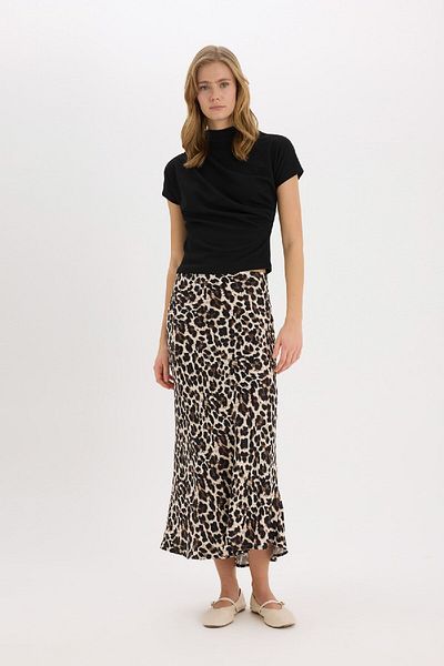 DeFacto Fusta maxi din satin cu imprimeu leopard cu talie normală în linie A D7648AX25SP