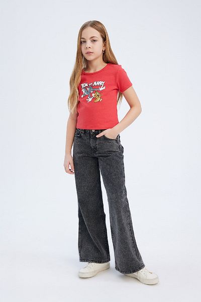 DeFacto Girls' Tom & Jerry Crop Crew Neck Short Sleeve T-Shirt E0479A825Sp