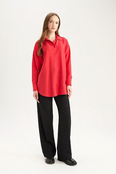 DeFacto Relax Fit Basic Straight Long Sleeve Red Shirt Tunika C0304AX25SP