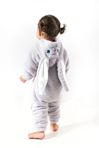 MeaShop Welsoft Peluş Fermuarlı Kışlık Gri Tavşanlı Bebek Uyku Tulumu