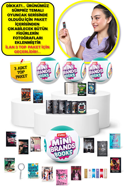 TOYFEST 3 Adet Mini Brands Mini Books Kitap Fügürleri Sürpriz Top Paket - 3 Adet