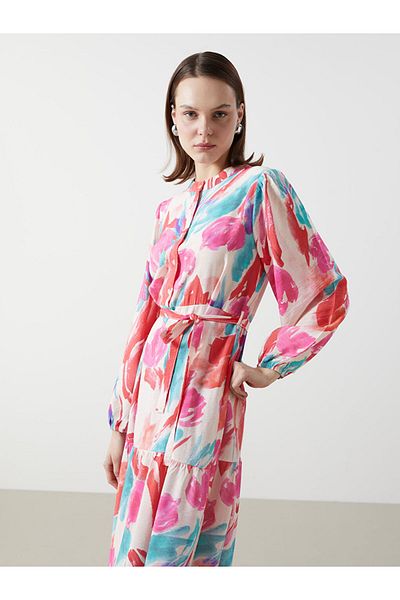 LC Waikiki LCW Modest Judge Kragen gemustertes Damenkleid