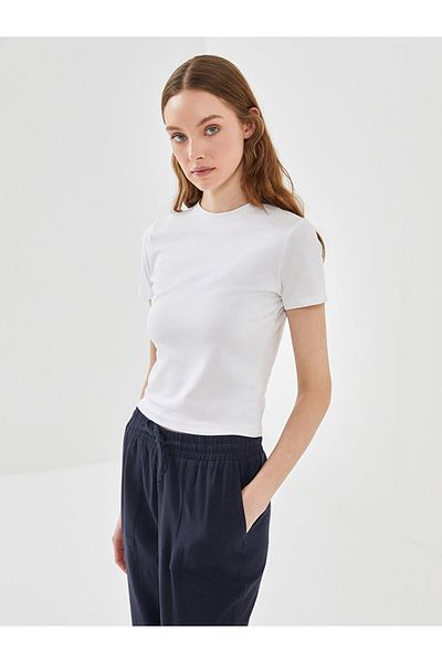 LC Waikiki Γυναικείο μπλουζάκι LCW Vision Crew Neck Twill Combed Cotton
