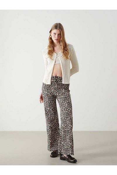 LC Waikiki Leopard Print Women's Trousers with Elastic Waist