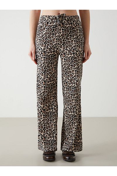 LC Waikiki Leopard Print Women's Trousers with Elastic Waist