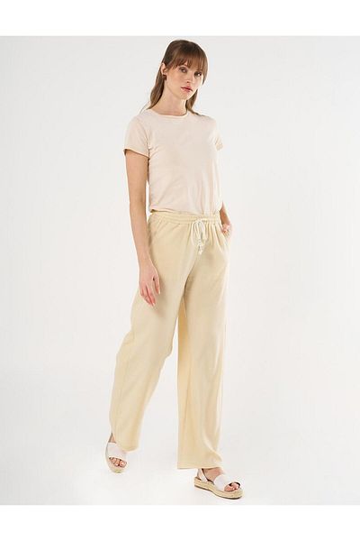 Kayra Light Yellow Wide Leg and Lace-Up Trousers