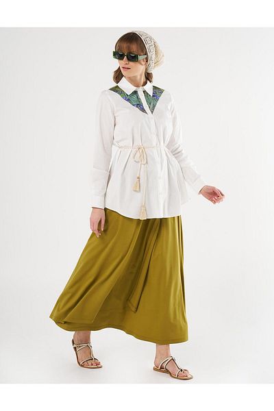 KYR Poplin Tunic - Ecru, Print Detail