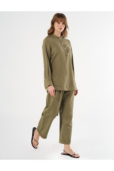 KYR Khaki Color Shiny Buttoned College Collar Tunic