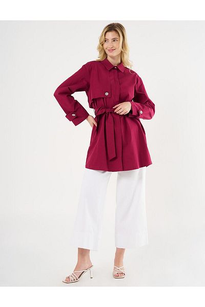 Kayra Cotton Tunic Cherry - Shiny Button Detailed