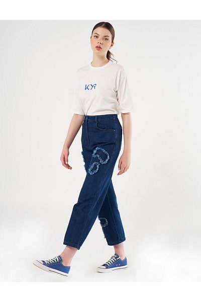 Kayra Απλικέ τζιν παντελόνι Navy Blue